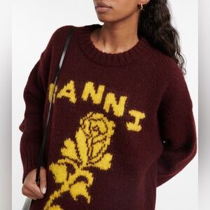 GANNI Oversized logo wool sweater dress